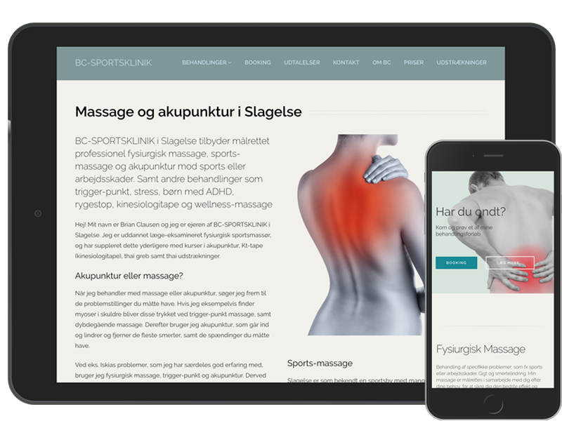 Showcase of the responsive website for bc-sportsklinik in Slagelse design by front-end webdeveloper Diego Vega