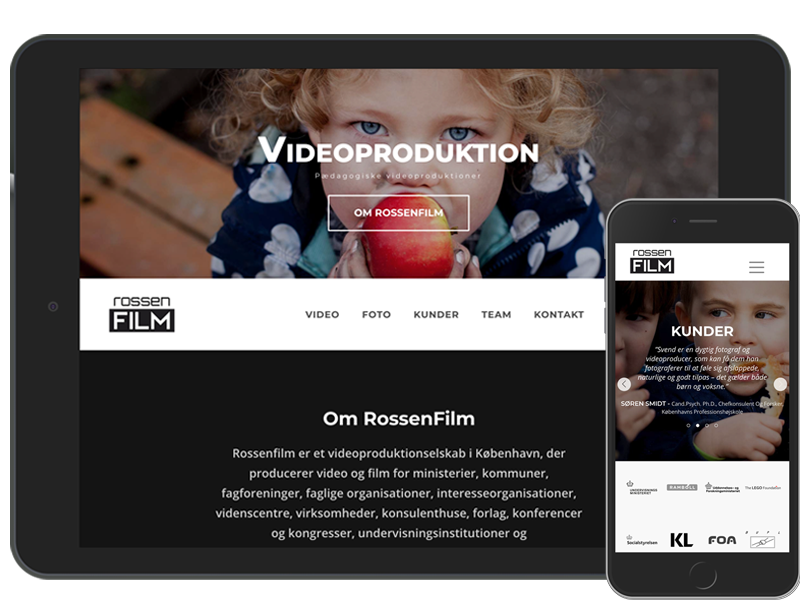 Showcase of the responsive website of video production company RossenFilm @ rossenfilm.dk